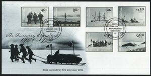 FDC H158 ロス海属領 南極探検1901-1904 観測隊 帆船 6V完貼り 2002年発行 初日カバー