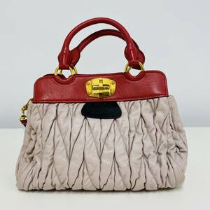 miumiu マテラッセ ショルダー ハンドバッグ コンビカラー 2way handbag RED F560