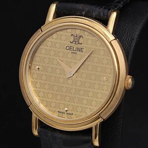 1円 稼働 良品 セリーヌ D2901-3 QZ ゴールド文字盤 レディース腕時計 TCY 3856000 3BJY