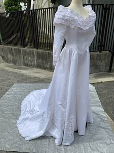 ⑮u921◆Lovely Wedding◆ウエディングドレス ホワイト パール 袖付き ロングトレーン KURAUDIA/クラウディア 7611 11TT ブライダル ドレス