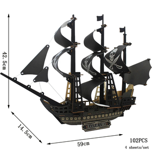 木製 3D 立体パズル 海賊船 模型 キット The Black Pearl ウッド パズル 趣味 大人 知育 玩具 インテリア 装飾 帆船