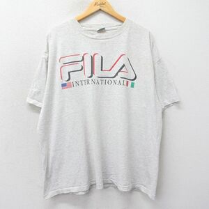 XL/古着 フィラ FILA 半袖 ビンテージ Tシャツ メンズ 90s ビッグロゴ インターナショナル 大きいサイズ コットン クルーネック 薄グレー