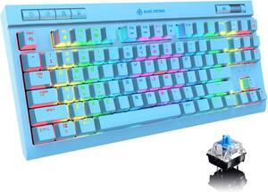 ブルー ゲーミングキーボード有線 TKL 87キー 青軸 RGBバックライト 取り外し可能なtype-Cケーブル 専用メディアコン
