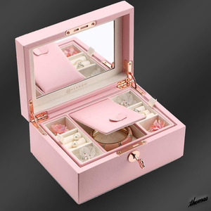 ◆二段構造ディスプレイスタンド付き◆ ジュエリーボックス キーロック コンパクト アクセサリー インテリア プレゼント 宝石箱 ピンク