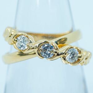 ★1円スタ!【0.27ct】K18YG 3.1g ♯5 イエローゴールド ラウンドブリリアントカット 2連ダイヤモンドリング Diamond Ring 指輪 仕上げ済