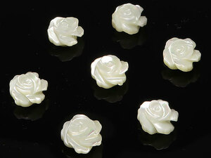 粒販売 マザーオブパール ホワイト 薔薇彫刻 8×5mm 4粒販売 / T123 SH8RM