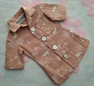 【ディーラー製】SD 13少年用　半袖シャツ　桜＋うさぎ柄　ピンク　1点物