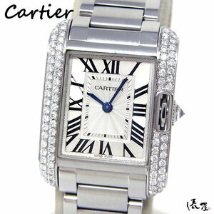 【カルティエ】タンクアングレーズ SM ダイヤベゼル 美品 レディース 腕時計 Cartier Tank Anglaise 俵屋