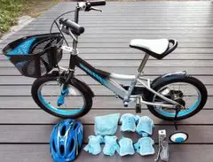 （引取限定/新潟県）子供用自転車　16インチ（青色）美品　ヘルメット　保護具付き
