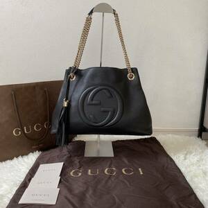 極美品　GUCCI グッチ ソーホー インターロッキングG ロゴ チェーンバッグ ショルダーバッグ トートバッグ レザー ブラック 黒