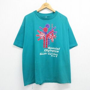 XL/古着 ヘインズ 半袖 ビンテージ Tシャツ メンズ 90s スペシャルオリンピックス 大きいサイズ クルーネック 青緑 23apr04 中古