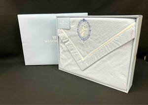［未使用 箱付］WEDGWOOD ウェッジウッド 綿毛布 ブルー系 140×190cm シングル用 イングランド 寝具 刺繍 防寒具 綿100%
