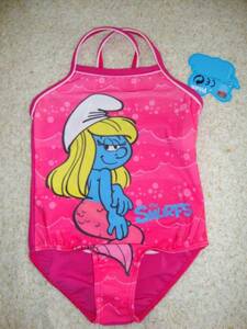 90新品Smurfsスマーフ女の子水着ワンピースpitufosピンク