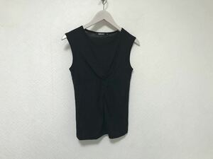 美品本物ダナキャランDKNYレーヨンノースリーブニットタンクトップレディースビジネススーツアメカジミリタリーM黒ブラックP