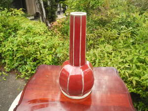 【CI405】辰砂釉花瓶　高さ約30cm 紅釉 赤釉 辰砂 花瓶 唐物 古道具 中国美術