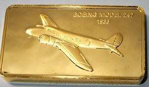 レア 限定品 ジェーン年鑑 公式記念 1933年 アメリカ ボーイング247 輸送旅客機 飛行機 記念品 純金仕上げ メダル コイン 記章 スーベニア
