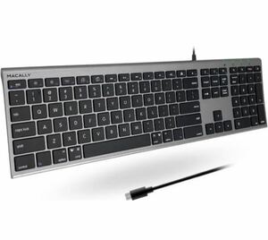 Macally USB Cキーボード Mac用 - Type C有線Appleキーボード用エレガントデザイン - MacBook、iMac、iPad用 - スリムキーボード