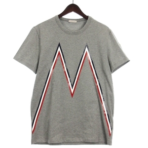 モンクレール MONCLER タグ付き Mロゴ Tシャツ カットソー 半袖 プリント グレー M ■ECS メンズ