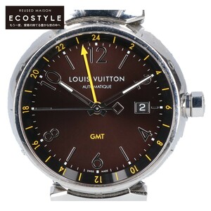 LOUIS VUITTON ルイヴィトン Q1155 タンブール GMT デイト 自動巻き 腕時計 シルバー/ブラウン メンズ