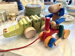 フランス　アンティーク　ビンテージ　木製　引き車　自転車　自動車　ワニ　犬　ヴィンテージ カントリー　知育玩具　木のおもちゃ
