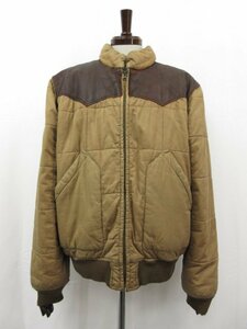 極美品【RRL ダブルアールエル DOUBLE RL】0200018023 レザー切替 ダメージ加工 中綿入りキルティングブルゾン (メンズ) XL 茶系■17HR3466