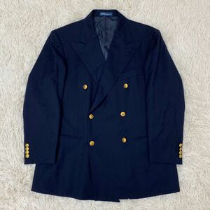 【超希少！XXL相当】ポロバイラルフローレン ダブル 紺ブレ POLO by Ralph Lauren 金ボタンネイビー 毛 3L テーラードジャケット 日本製