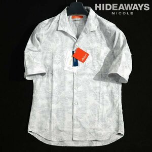 新品1円～★HIDEAWAYS NICOLE ハイダウェイ ニコル メンズ 日本製生地 シャンカー6 刺し子風ジャカード五分袖シャツ 46 M 白◆1199◆