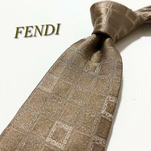 【美品】FENDI フェンディ ネクタイ ロゴグラム×チェック柄 ズッカ FF イタリア製 メンズ スーツ ジャカード ハイブランド ブランドロゴ