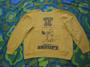 貴重 ヴィンテージ オリジナル SNOOPY スヌーピー SPRUCE スウェット JOGGING IS MY THING! メンズS程度 黄色ボディ/黒染み込みプリント