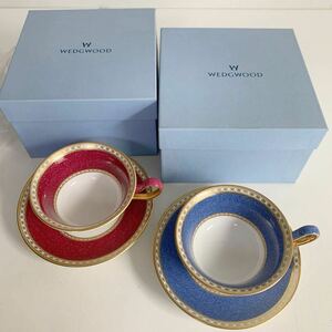 未使用品 WEDGWOOD ウェッジウッド ULANDER ユーランダー POWDER BLUE RUBY カップ&ソーサー 2客セット まとめて ENGLANDイギリス製 箱付き