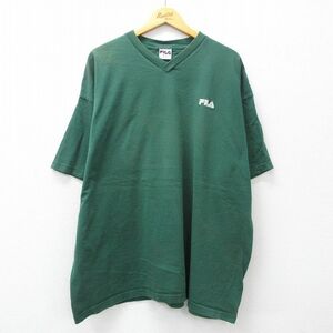 XL/古着 フィラ FILA 半袖 ビンテージ Tシャツ メンズ 90s ワンポイントロゴ 大きいサイズ コットン Vネック 緑 グリーン 24feb29 中古