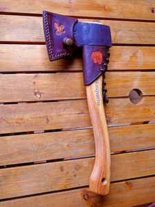 ハスクバーナ手斧38cm 専用 本革シース+刻印ネックガード２点セット 特別版！キャンプ 薪割