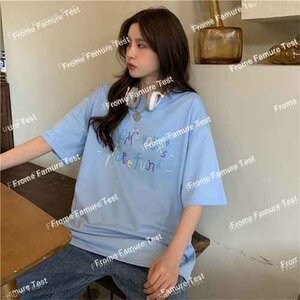 Tシャツ レディース ファッション 春夏 半袖 韓国風 M ブルー