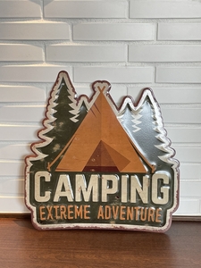 ★ブリキ 看板 アイアン アンティーク エンボスプレート CAMPING ビンテージ ガレージ 店舗 飾り 壁飾り プレート アメリカン雑貨 S062405