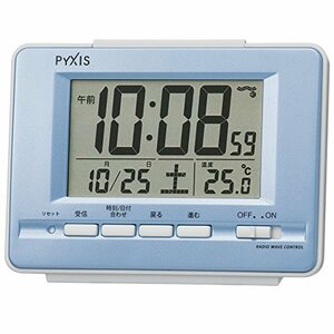 セイコー クロック 目覚まし時計 電波 デジタル カレンダー 温度 表示 PYXIS ピクシス 薄青 パール NR535L SEIKO