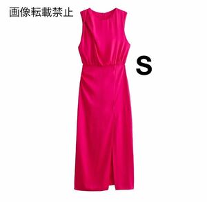 pink vintage ヴィンテージ レトロ ノースリーブ ロング ワンピース Sサイズ レディース★ZARA 好きな方に★2024 早春新作 新品未使用★