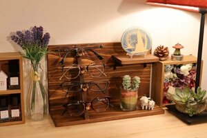 メガネ 置き 展示 ラック アンティーク ディスプレイ スタンド 眼鏡 ウォールシェルフ ハンドメイド ケース ビンテージ 収納 木製 22teak