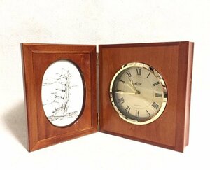 ブック型 置き時計 クオーツ 木製 写真立て フォトフレーム インテリア