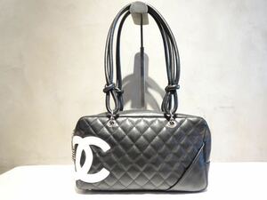 CHANEL カンボンライン ラムスキン ブラック シルバー金具 ハンドバッグ シリアルシール有り