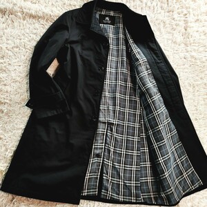 BURBERRY BLACK LABEL ③【大人の最強アウター】バーバリーブラックレーベル ステンカラーコート ノバチェック ブラック ロング丈 黒 春秋