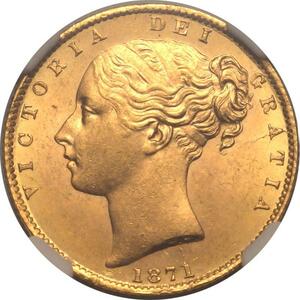 ヴィクトリア ヤングヘッド ソブリン金貨 NGC MS64 1871年 