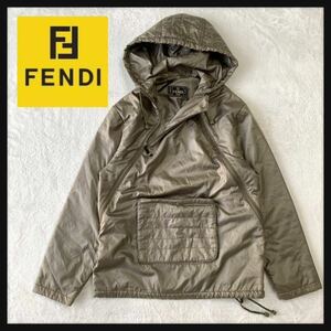【レア】FENDI フェンディ ナイロン アノラック ジャケット ブルゾン 中綿 フロント 両サイド ジッパー イタリア製