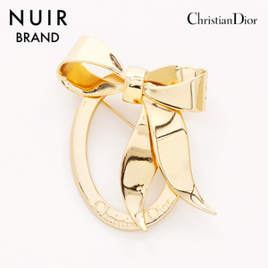 クリスチャンディオール Christian Dior ブローチ リボン ゴールド