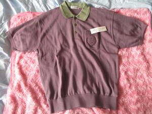 新品タグ付き深みのある紫色と草色の綿100％ニット日本製ポロシャツ紳士用ＬサイズJEAN BART