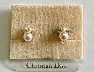 H 美品 Christian Dior クリスチャンディオール イヤリング フェイクパール ストーン アンティーク ブランドアクセサリー