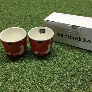 GX4414 MARIMEKKO マリメッコ UNIKKO ウニッコ 067849-001 ラテマグカップ 2個セット食器 ホワイト.レッド 未使用 保管品 コップ