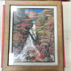 油彩画　真筆保証　日光竜頭の滝の紅葉　堀口　守　自作絵画