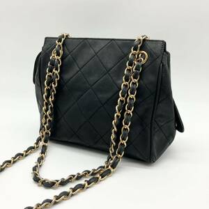 1円〜 【美品】　CHANEL シャネル マトラッセ ラムスキン レザー　チェーンショルダー　ハンドバッグ　ミニ　ブラック　黒