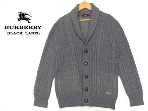 ■BURBERRY BLACK LABEL■ニットジャケット グレー サイズ2 アラン模様 カーディガン ウール 羊毛 バーバリーブラックレーベル