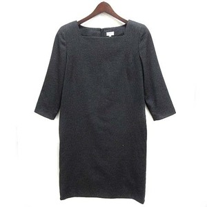 フォクシー FOXEY BOUTIQUE ウール カシミヤ ラインストーン付き ワンピース 七分袖 チャコールグレー 40 レディース